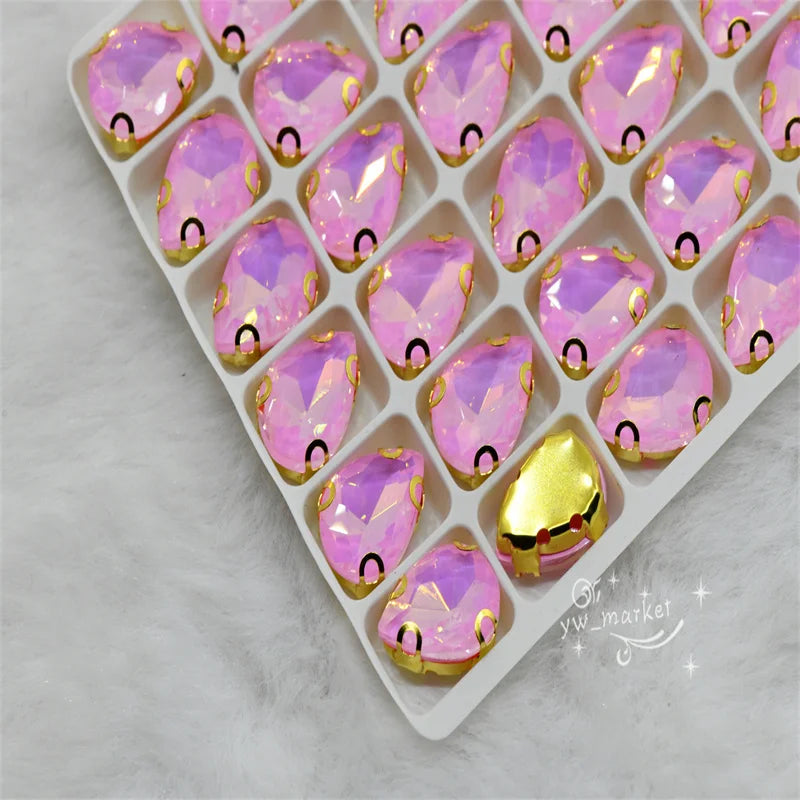 jelly ab rhinestones with gold claw teardrop crystal stones to make crafts sewing accessories beads appliques for dress 10x14mm