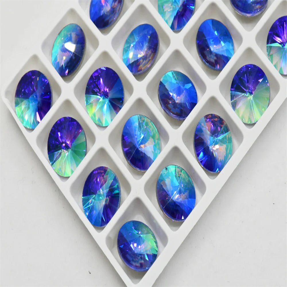 K9 12 mm 14mm Rivoli  Glitter Crystal Rhinestones For Crafts Glass Pointback Rhineston for Jewelry Making