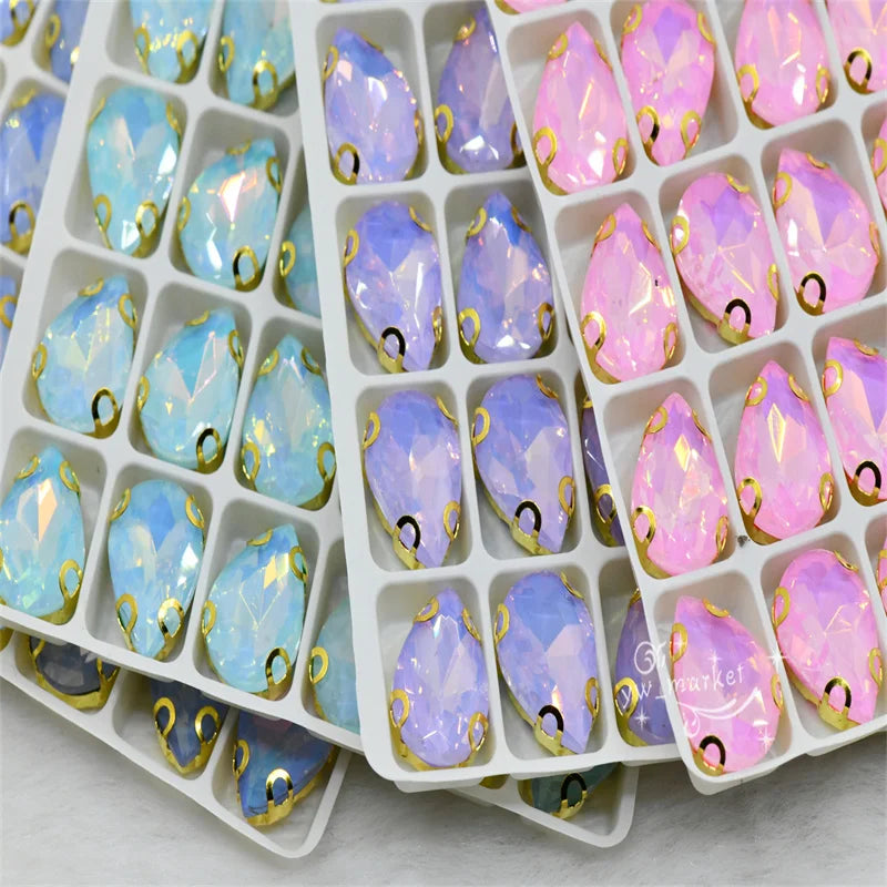 jelly ab rhinestones with gold claw teardrop crystal stones to make crafts sewing accessories beads appliques for dress 10x14mm