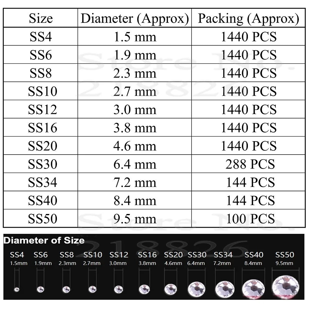 DMC Hotfix Crystal Rhinestones ss6 to ss30