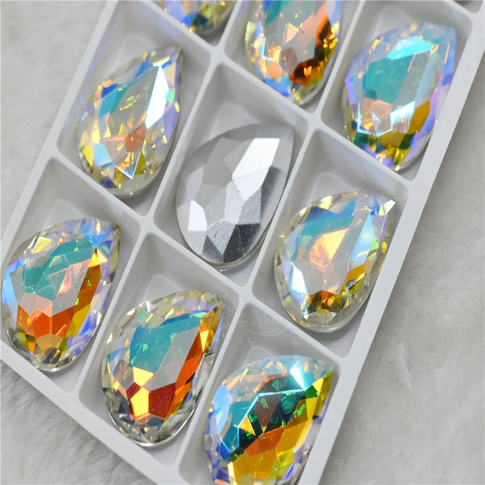 Glitter Rhinestone Glass beads Pointback teardrop crystal stones to make crafts jewels Decoration Diamonds for needlework