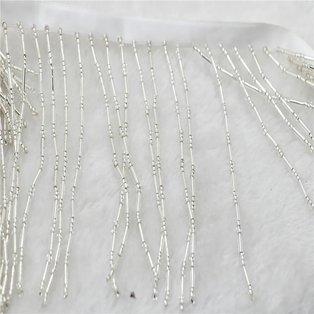 10cm glass Beaded Fringe Lamp Costume Trim Crafts 1 yard silver color