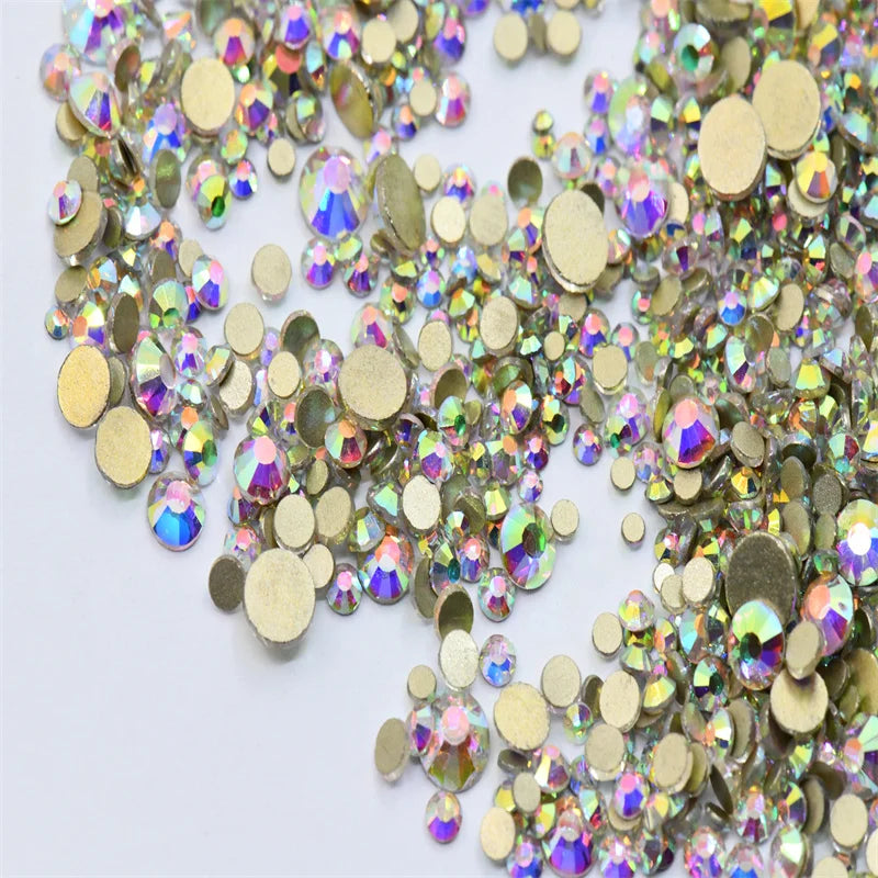 Non Hotfix ss4-ss20 gold FlatBack Rhinestones Nail Art Decorations  Glitter Gems Multicolored  glue on