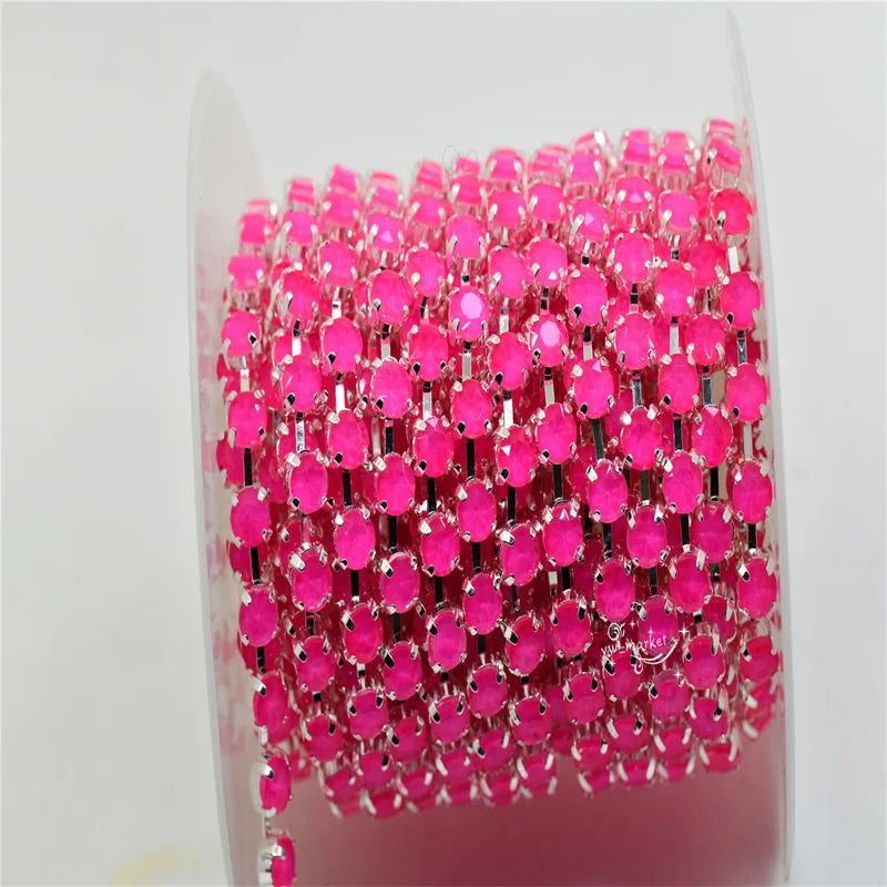 neon color glass Jewelry rhinestones Chain  Handmade  trims Silver claw  ss28 6mm