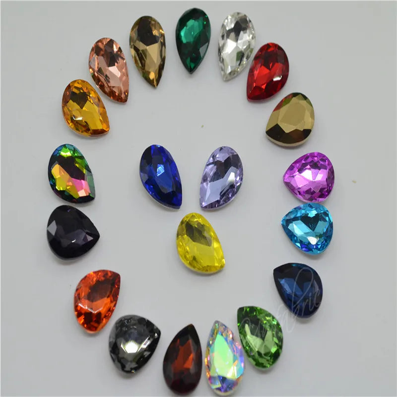 Glitter Rhinestone Glass beads Pointback teardrop crystal stones to make crafts jewels Decoration Diamonds for needlework