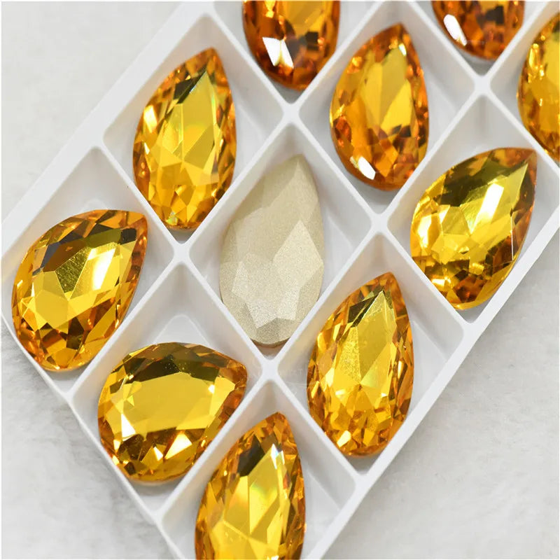 Wholesale teardrop crystal Crafts Pointback Glue on Bulk stones Garment rhinestones Jewelry Accessories 30x40mm 20x30mm