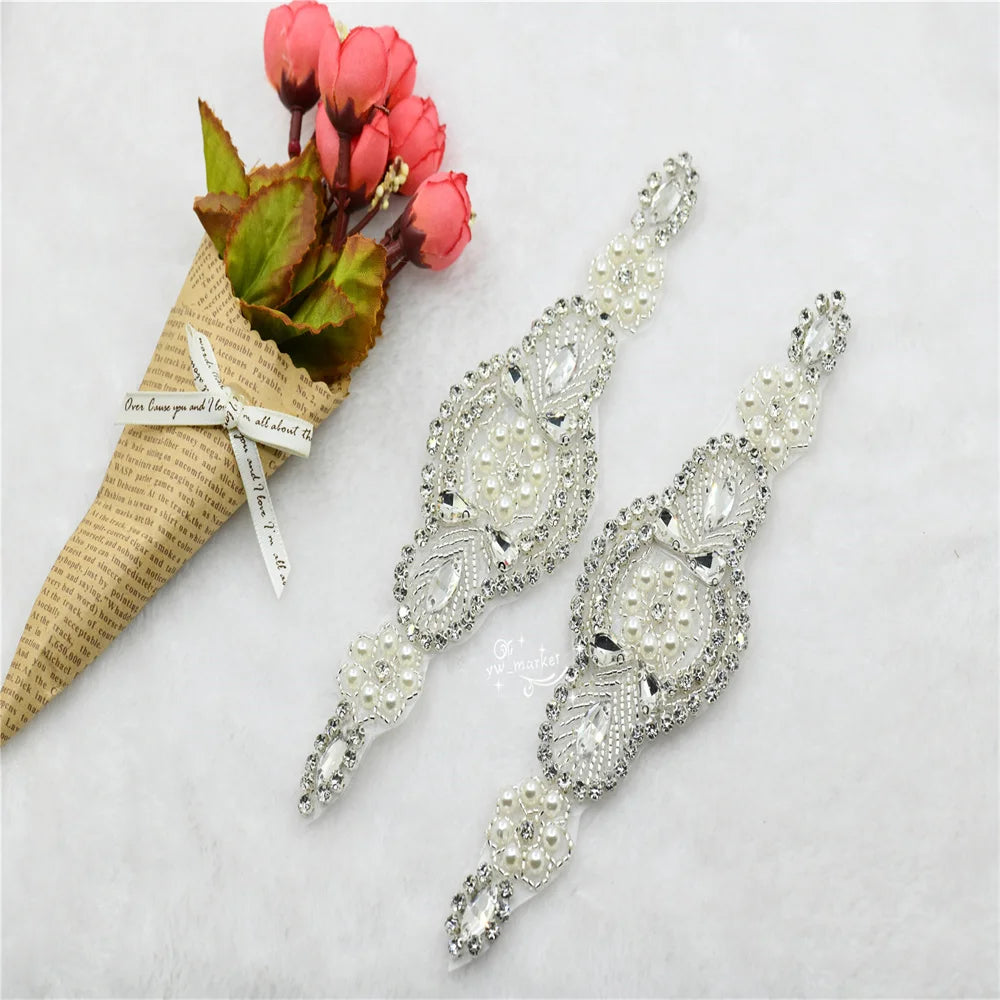 crystal rhinestones beaded applique Iron On bridal dress Garment Accessories x 1 pcs