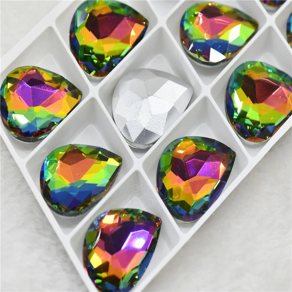 Glitter Rhinestone Glass beads Pointback teardrop crystal stones to make crafts jewels Decoration Diamonds for needlework