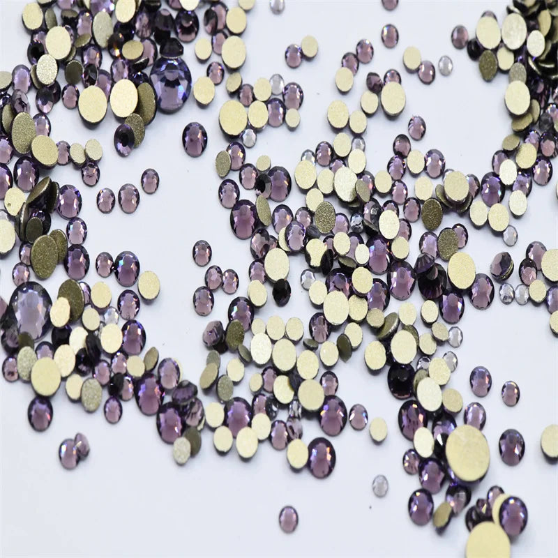 Non Hotfix ss4-ss20 gold FlatBack Rhinestones Nail Art Decorations  Glitter Gems Multicolored  glue on