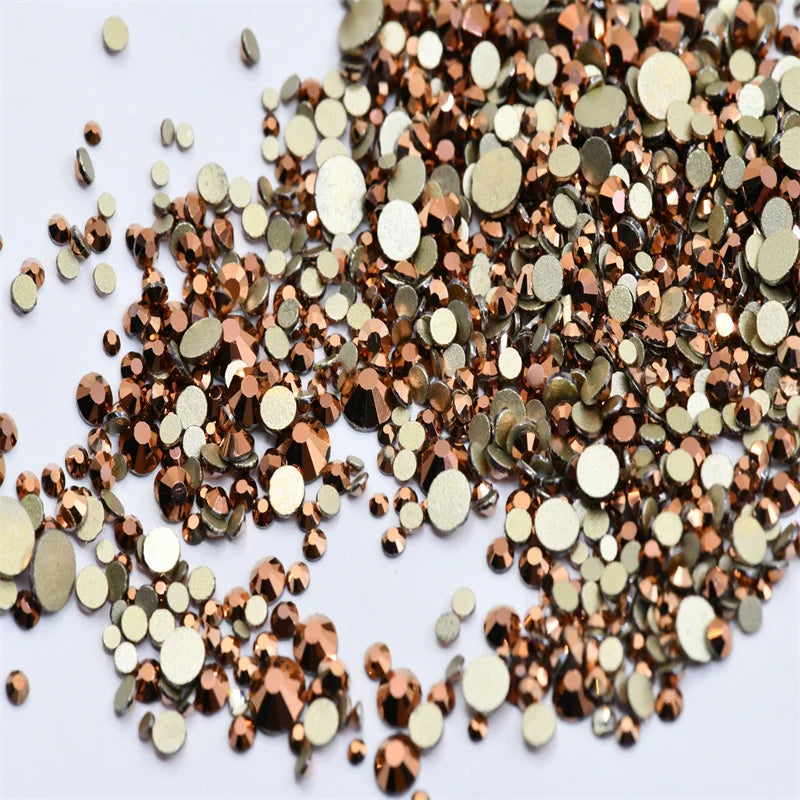 Non Hotfix ss4-ss20 gold FlatBack Rhinestones Nail Art Decorations  Glitter Gems Multicolored  glue on