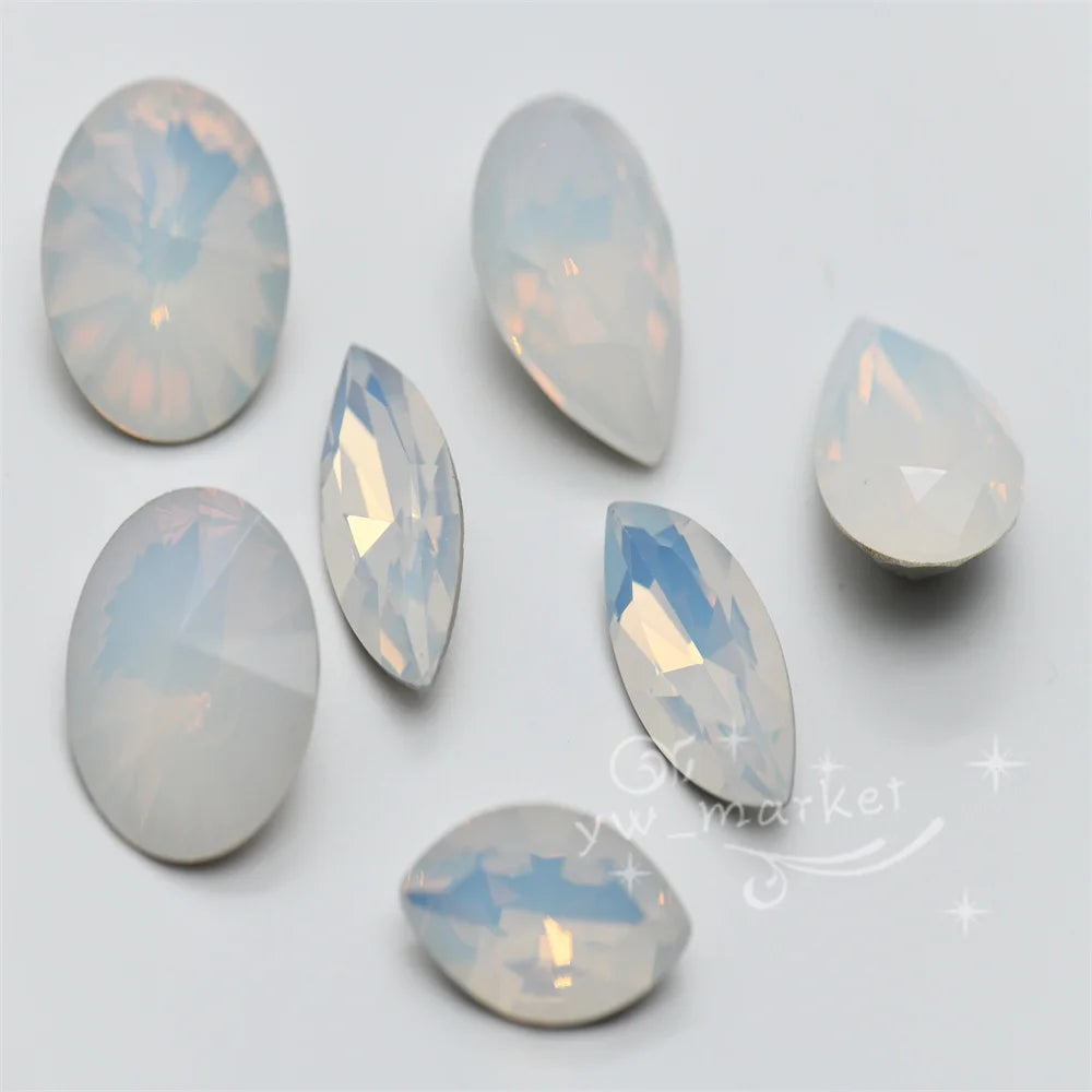 k9  opal white rhinestones  DIY BEADS  for drag jewels making dress clothing decoration crafts teardrop  Navette Rivoli