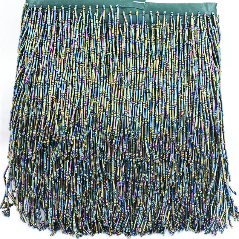 10cm glass Beaded Fringe Lamp Costume Trim Crafts 1 yard silver color