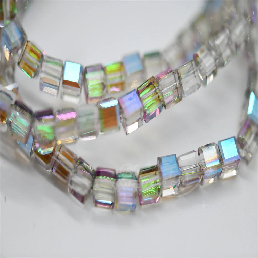 6mm 4mm Glass Square Beads Faceted Czech Crystal Spacer Cube Beaded for Jewelry Making Earing Accessories Needlework