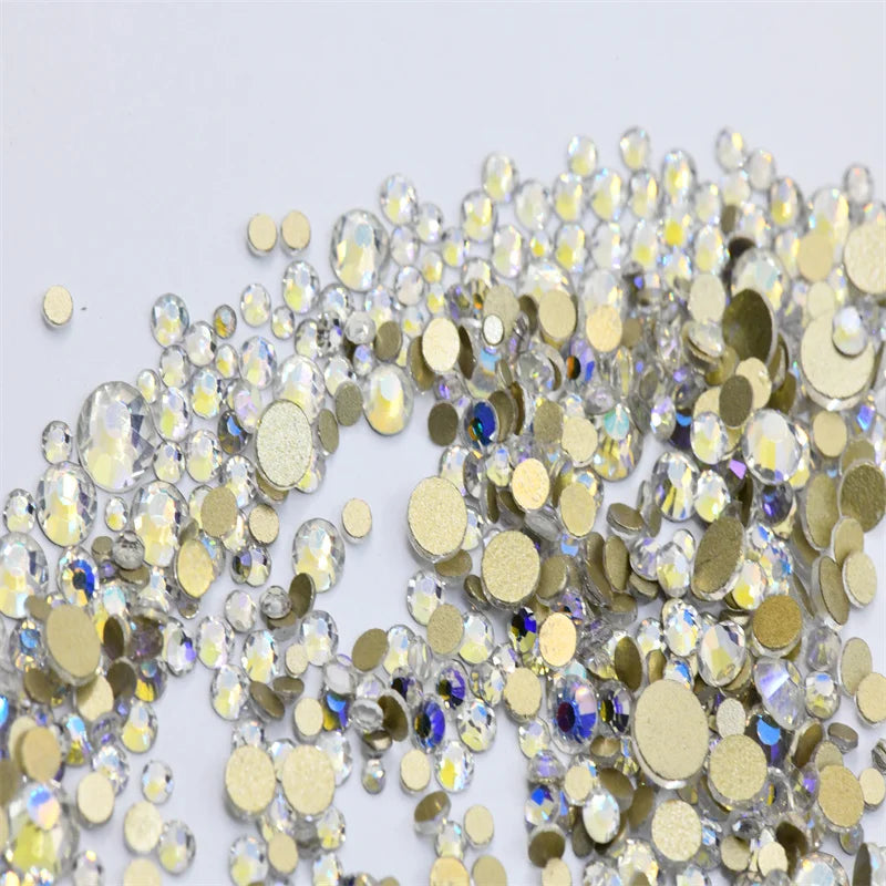 Non Hotfix ss4-ss20 gold FlatBack Rhinestones Nail Art Decorations  Glitter Gems Multicolored  glue on