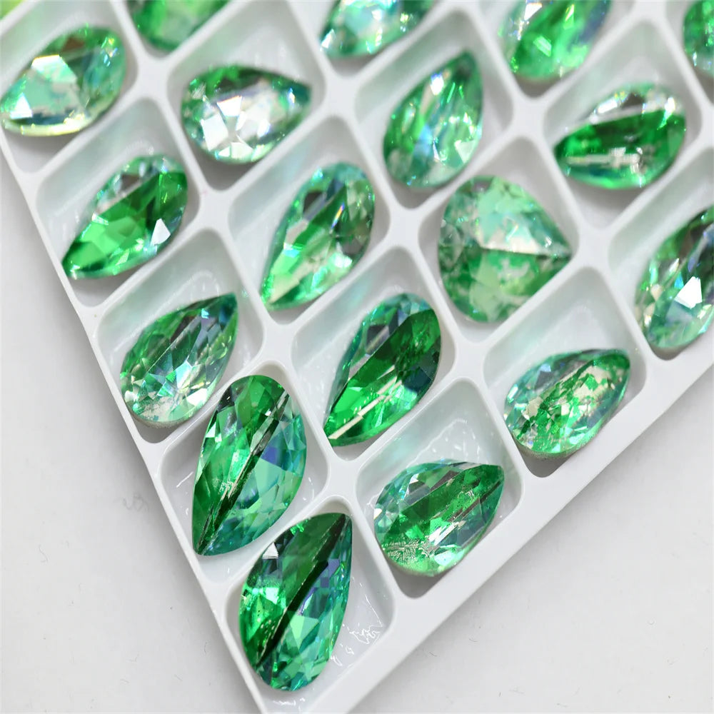 K9  Laser  Shine teardrop 10x14mm strass applique cristal  pointback stones  for bags Needlework beads