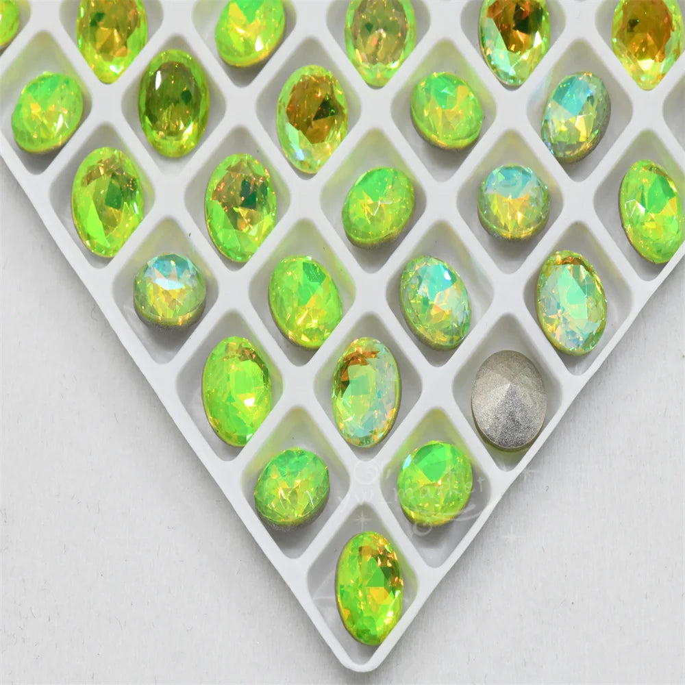 K9  green color rhinestones glass  crystals craft supplies diy accessories oval teardrop navette