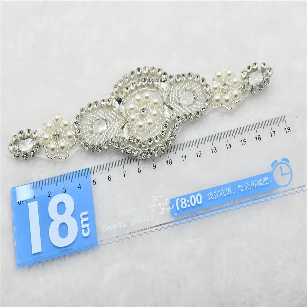 crystal rhinestones beaded applique Iron On bridal dress Garment Accessories x 1 pcs