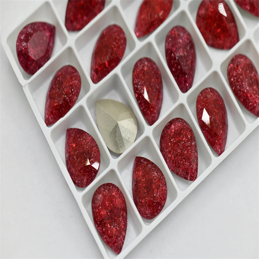 13x18mm K9 Ice Flower teardrop Glass Rhinestones High Quality Pointback Loose Glass Crystal Glue on Garment Crafts