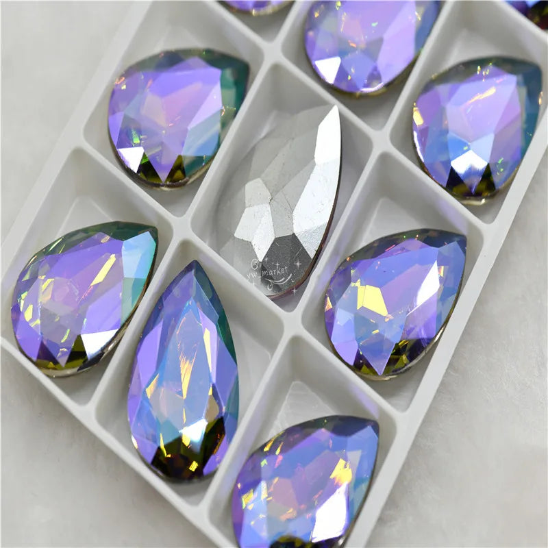 Glitter Rhinestone Glass beads Pointback teardrop crystal stones to make crafts jewels Decoration Diamonds for needlework