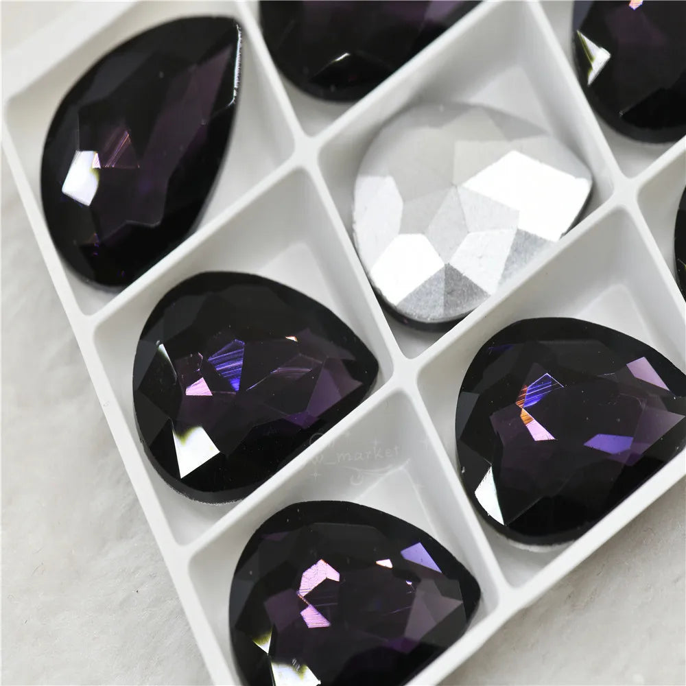 Glitter Rhinestone Glass beads Pointback teardrop crystal stones to make crafts jewels Decoration Diamonds for needlework