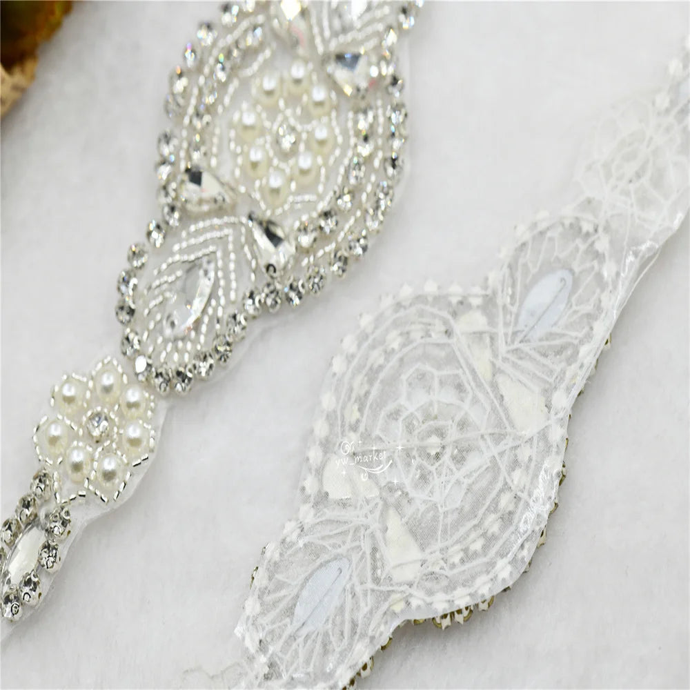 crystal rhinestones beaded applique Iron On bridal dress Garment Accessories x 1 pcs