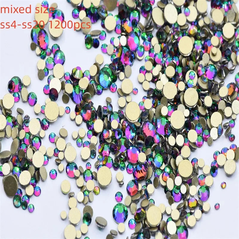 Non Hotfix ss4-ss20 gold FlatBack Rhinestones Nail Art Decorations  Glitter Gems Multicolored  glue on