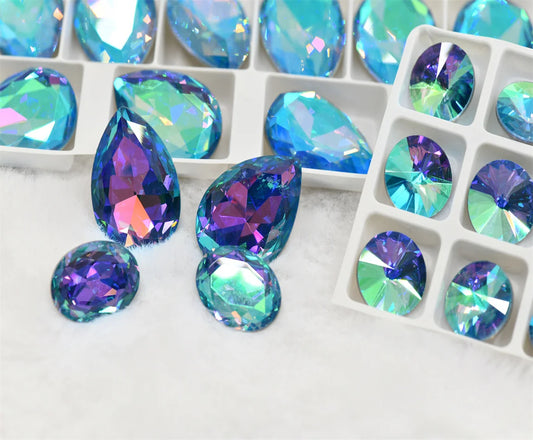 K9  aquamarine colorful glass rhinestones for crafts Pointback teardrop square dress  Jewelry Decoration crystals for needlework