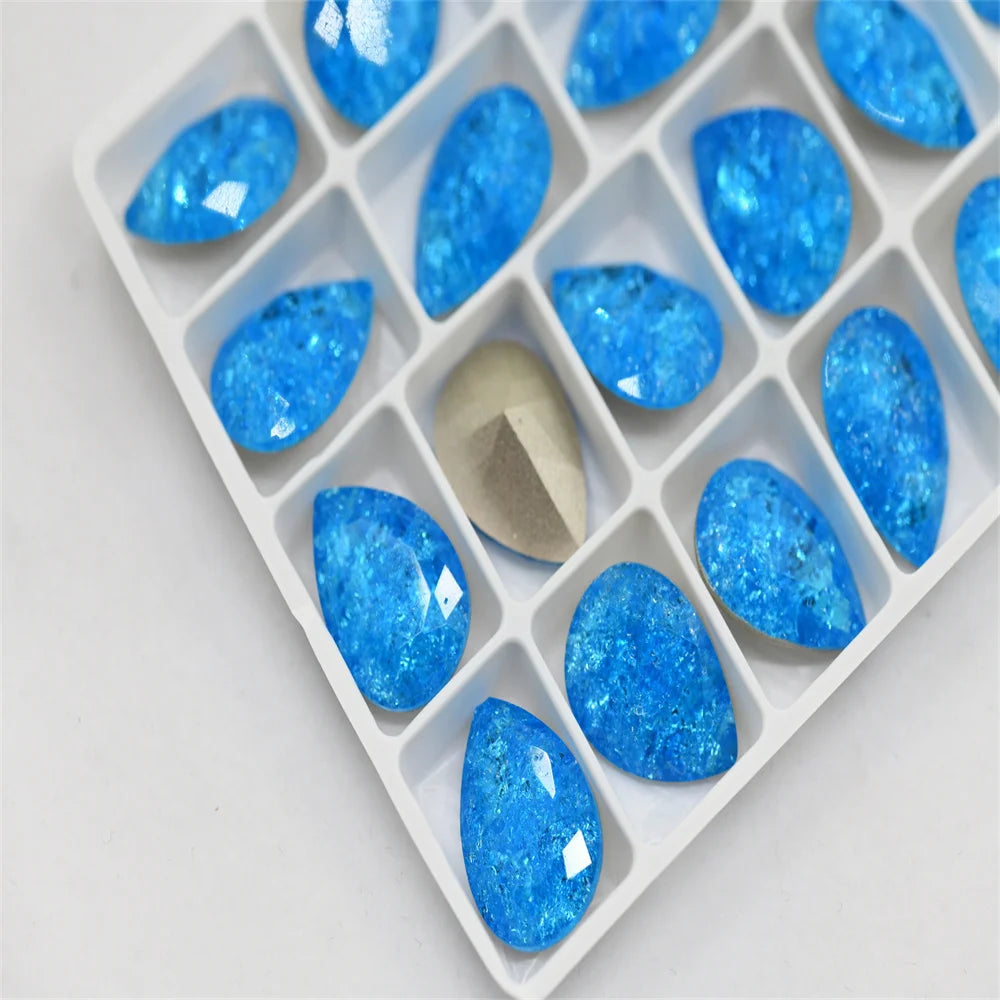 13x18mm K9 Ice Flower teardrop Glass Rhinestones High Quality Pointback Loose Glass Crystal Glue on Garment Crafts