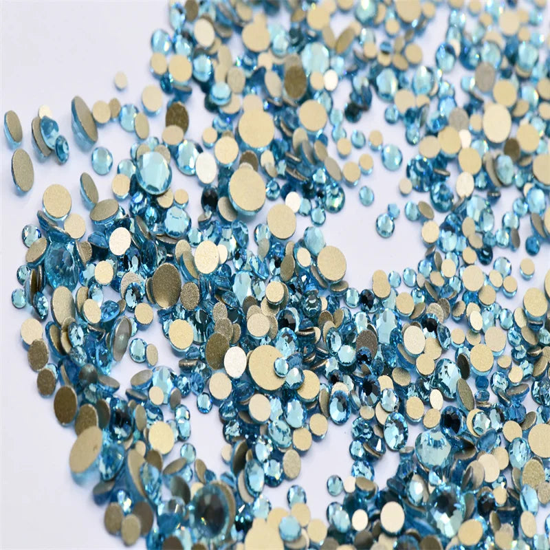 Non Hotfix ss4-ss20 gold FlatBack Rhinestones Nail Art Decorations  Glitter Gems Multicolored  glue on