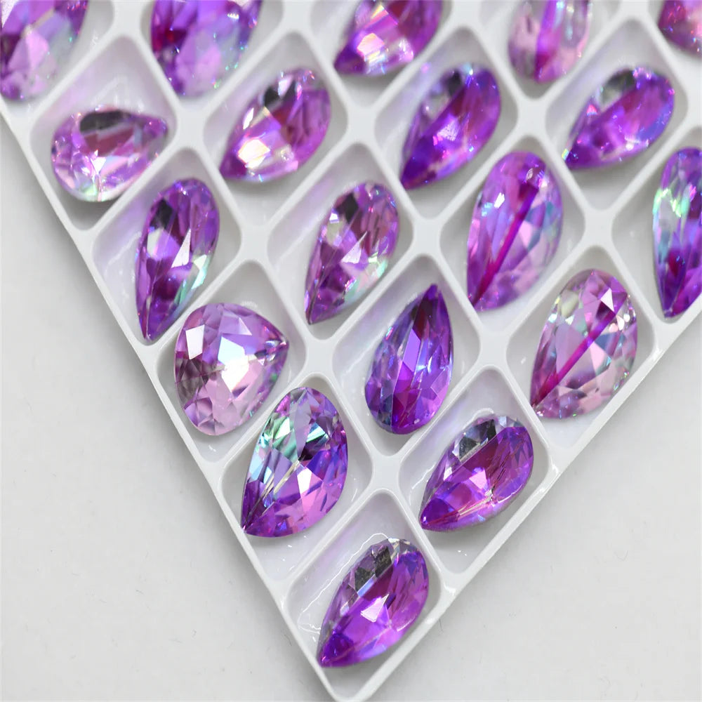 K9  Laser  Shine teardrop 10x14mm strass applique cristal  pointback stones  for bags Needlework beads