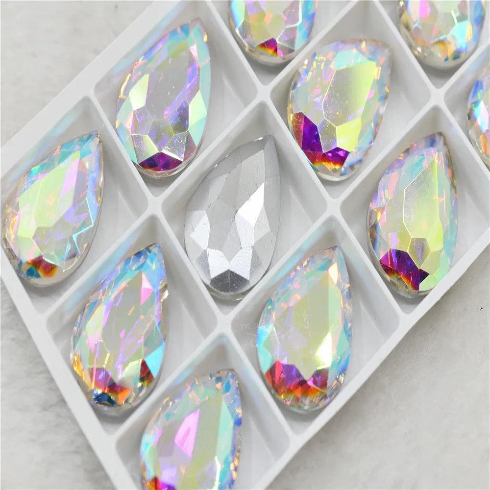 Glitter Rhinestone Glass beads Pointback teardrop crystal stones to make crafts jewels Decoration Diamonds for needlework