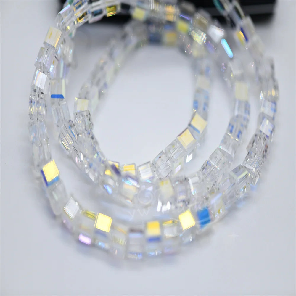 6mm 4mm Glass Square Beads Faceted Czech Crystal Spacer Cube Beaded for Jewelry Making Earing Accessories Needlework