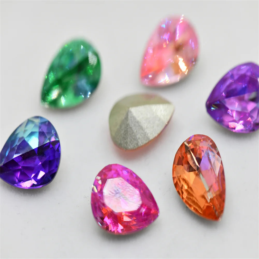 K9  Laser  Shine teardrop 10x14mm strass applique cristal  pointback stones  for bags Needlework beads