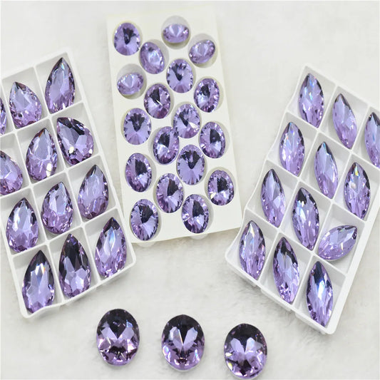 crystal purple rhinestone crystal appliques glass pointback  DIY BEAD jewelry  Needlework accessories