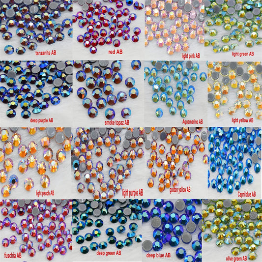 AB color hotfix rhinestones Flatback Crystal rhinestone Iron On Round Stones for clothing Decoration Crafts