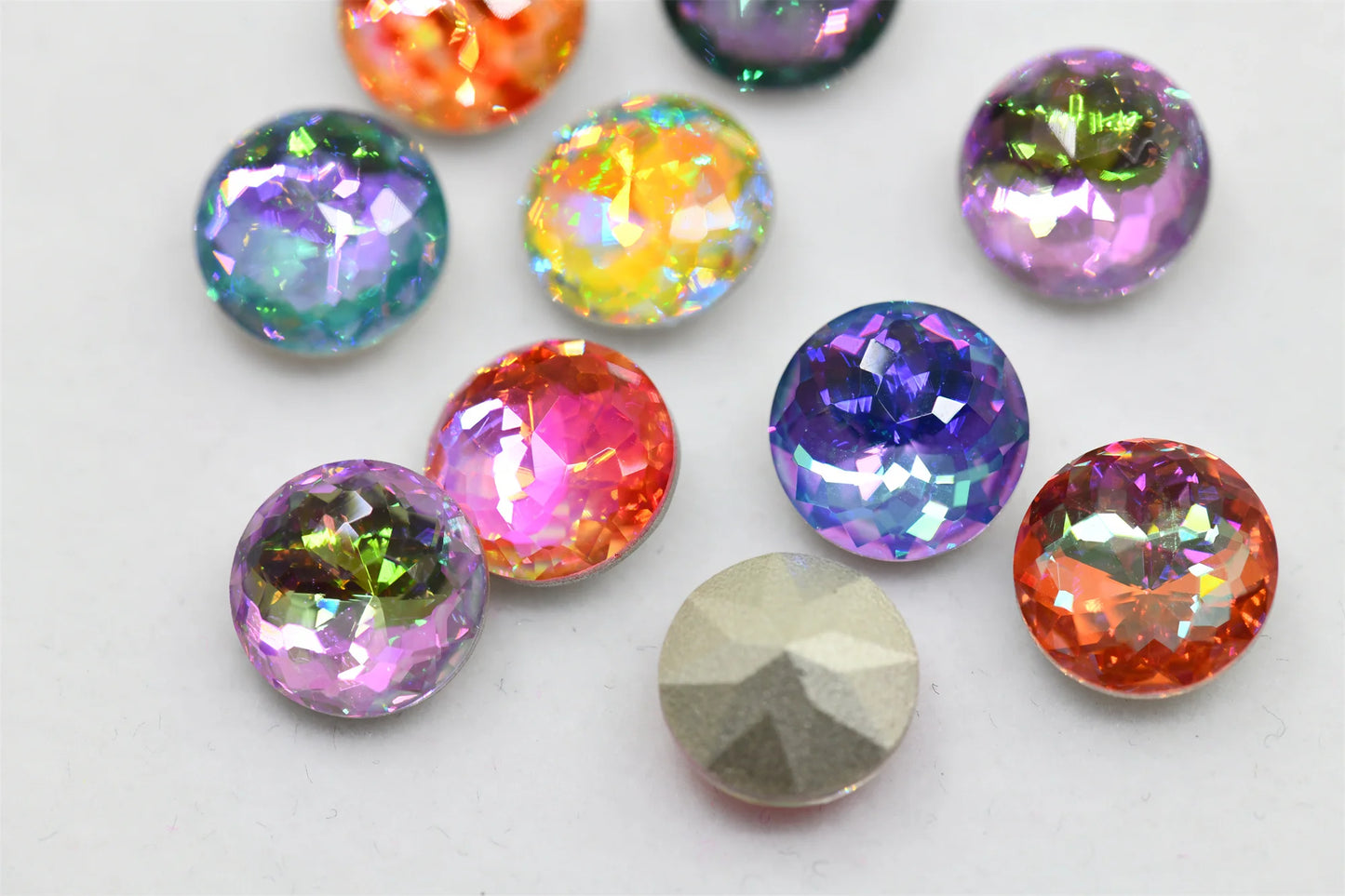 12mm mixed color Round K9 Rainbow Glass Stone Faceted Glass Jewels Accessories Point Back 45pcs