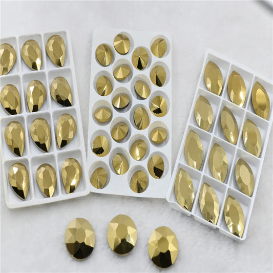 Metallic Gold Glue on Rhinestones Pointback  glass crystal stones jewelry making