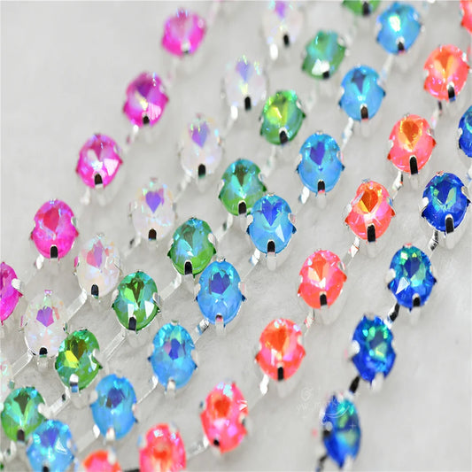 Gem Flower Rhinestones Chain  handmade Applique Strass silver claw for wedding dress sewing Jewelry making ss38  ss28