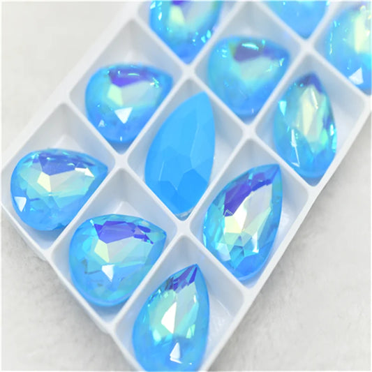 Aquamarine mocha AB glass  beads applique bright stones Crystals for jewelry diy teardrop square round