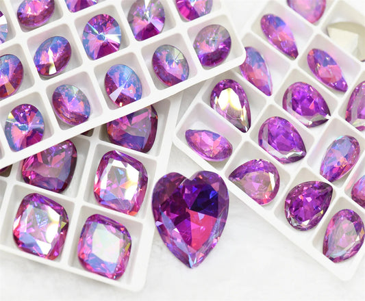 K9  purple colorful  glass rhinestones Pointback Drop square heart round Bag Jewelry Decoration crystals for needlework for Diy