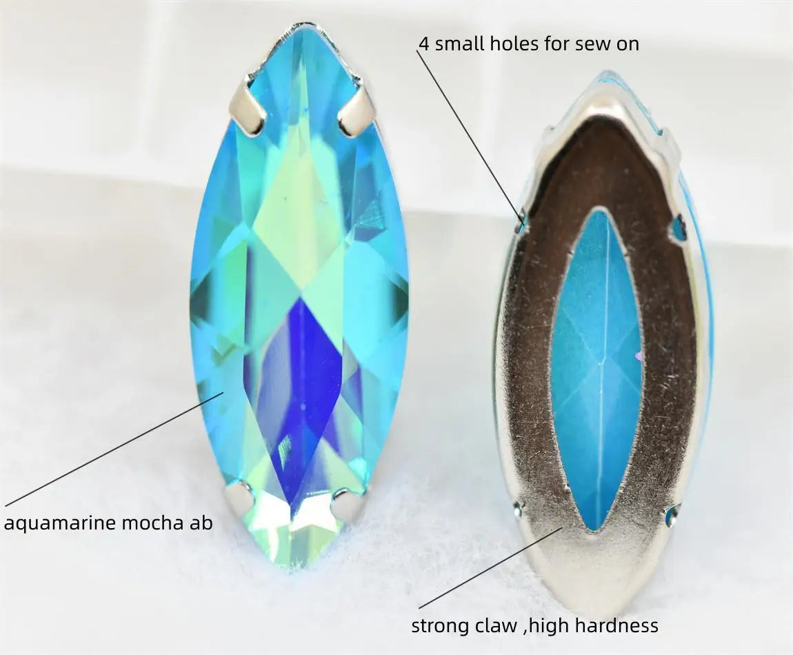 Aquamarine sewing rhinestones with strong claw for dress sew on clothing diy