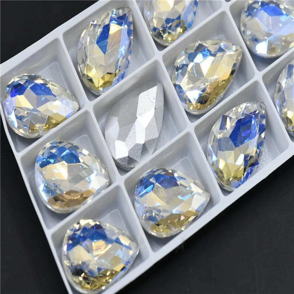 Glitter Rhinestone Glass beads Pointback teardrop crystal stones to make crafts jewels Decoration Diamonds for needlework