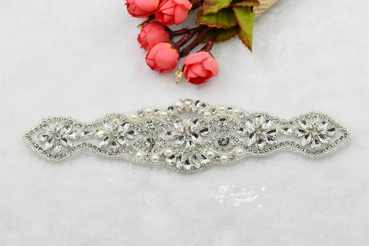 crystal rhinestones beaded applique Iron On bridal dress Garment Accessories x 1 pcs