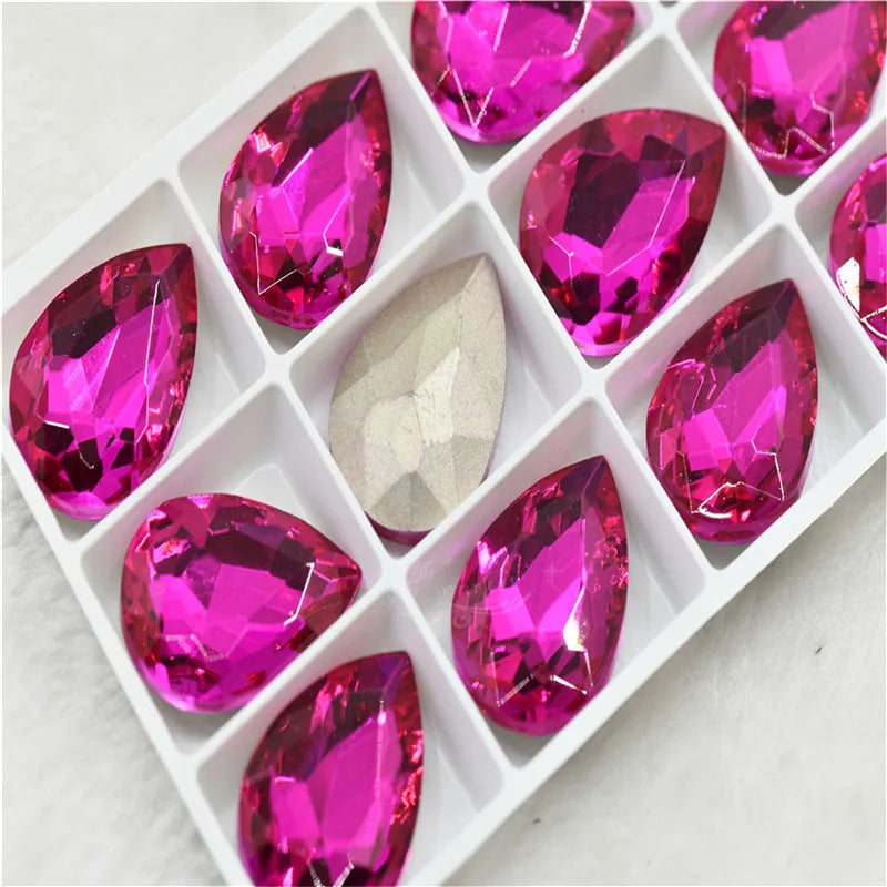 Wholesale teardrop crystal Crafts Pointback Glue on Bulk stones Garment rhinestones Jewelry Accessories 30x40mm 20x30mm