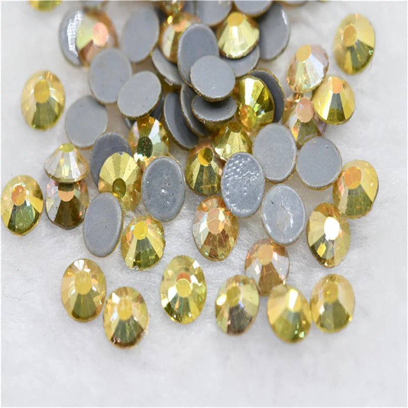 Yellow  series  Iron On Hotfix rhinestones Flatback Crystal  Round Stones for dress clothes shoes Decoration