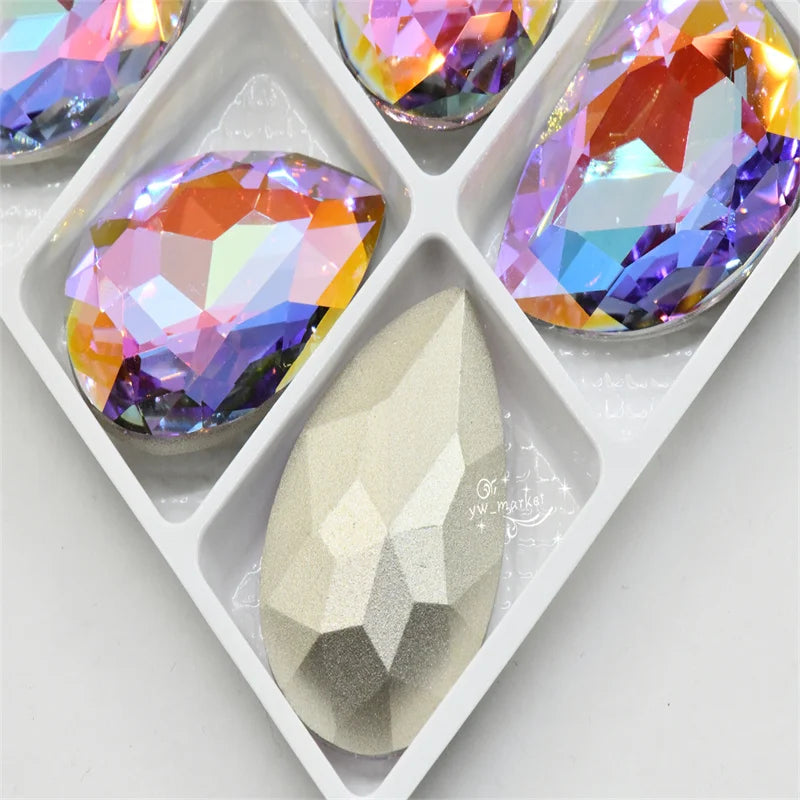 k9  lavender AB glass stones rhineston for decoration  teardrop navette  Diy crafts jewels crystal