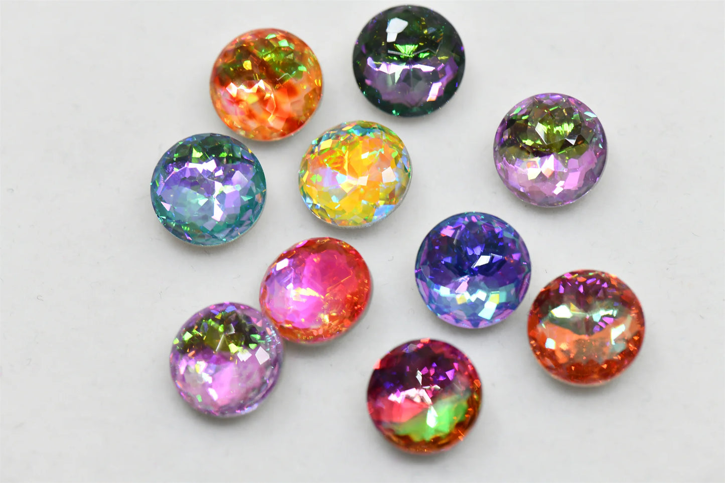 12mm mixed color Round K9 Rainbow Glass Stone Faceted Glass Jewels Accessories Point Back 45pcs