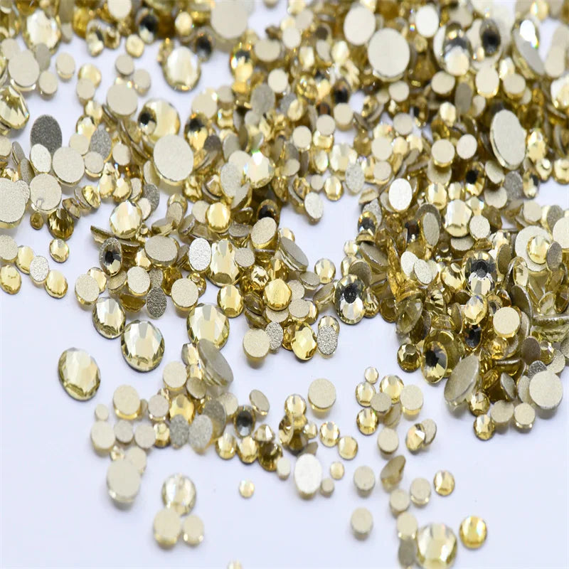 Non Hotfix ss4-ss20 gold FlatBack Rhinestones Nail Art Decorations  Glitter Gems Multicolored  glue on