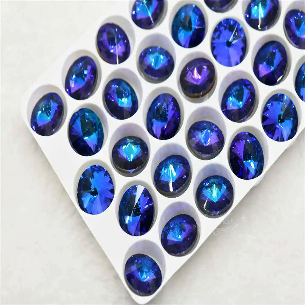 Wholesale Violet Blue Droplet chandelier crystals glass beads  Rivoli Navette  Glue on jewels making rhinestones