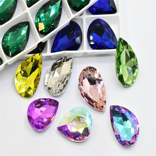 Glitter Rhinestone Glass beads Pointback teardrop crystal stones to make crafts jewels Decoration Diamonds for needlework